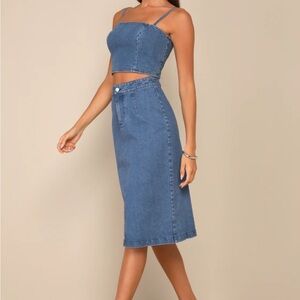 Lulu’s Medium Wash Denim Two-piece Midi Dress